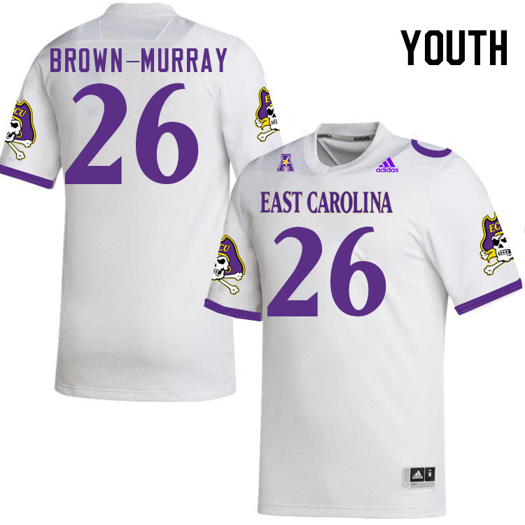Youth #26 Isaiah Brown-Murray ECU Pirates 2023 College Football Jerseys Stitched-White - Click Image to Close